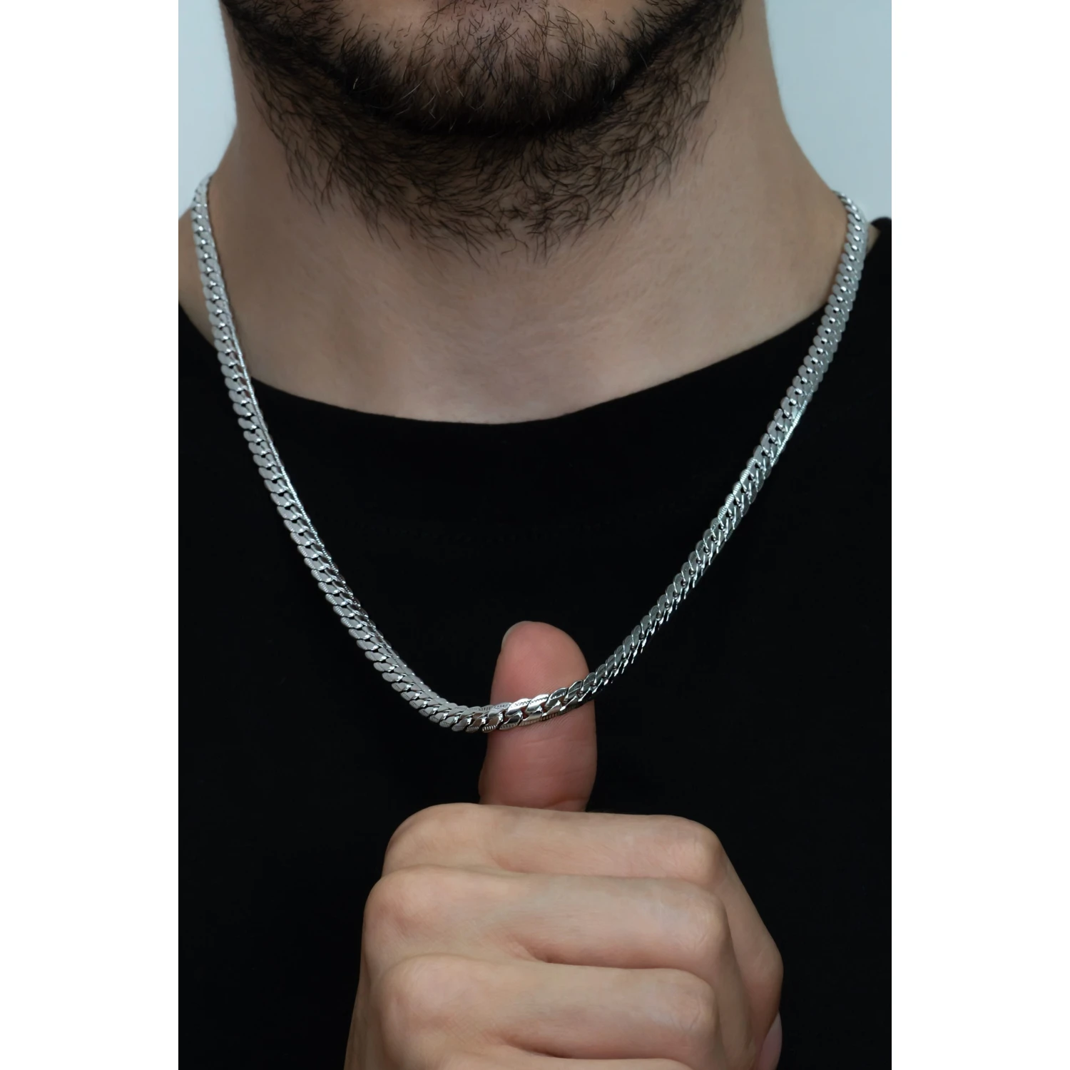 Ezme Hasır Yassı Yılan Model Çelik Erkek Kolye - Görsel 4