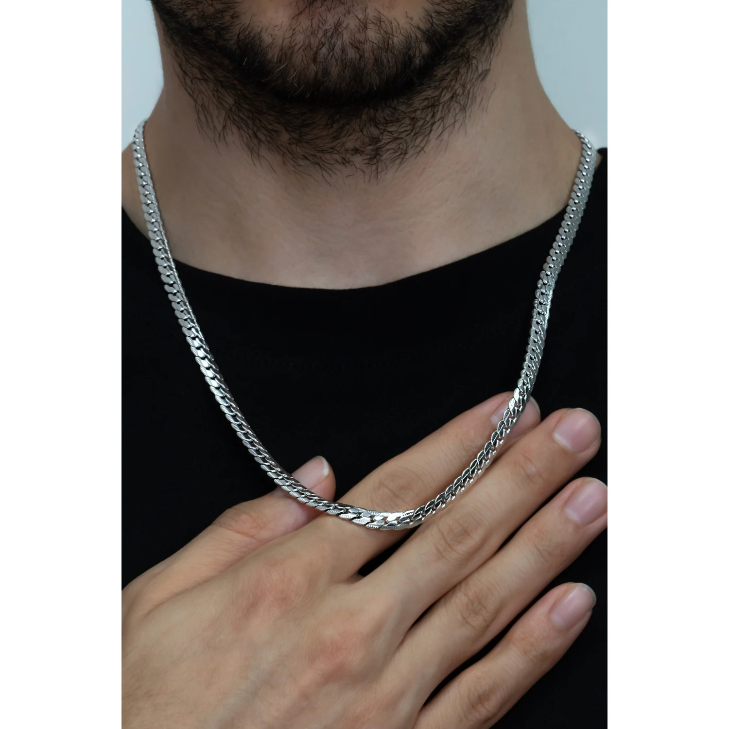Ezme Hasır Yassı Yılan Model Çelik Erkek Kolye - Görsel 5