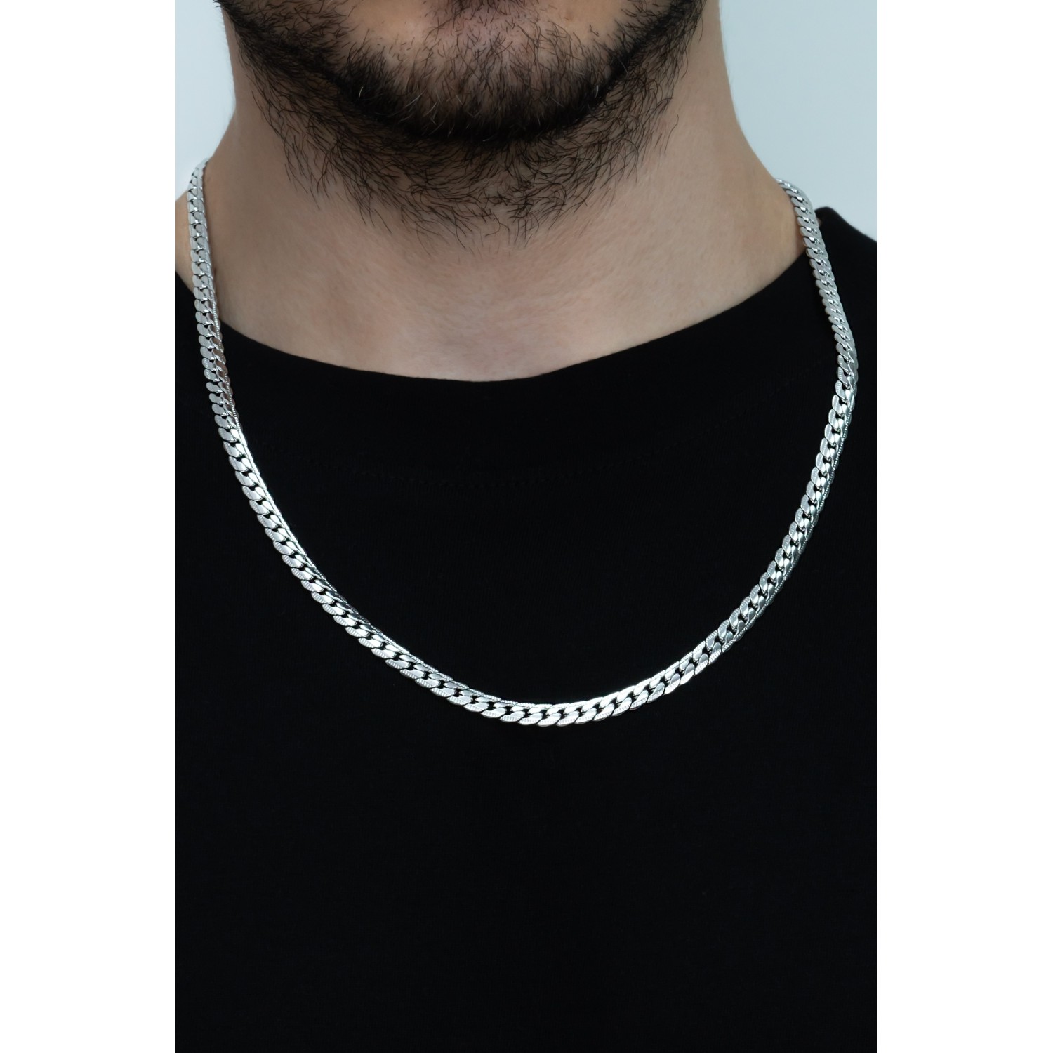 Ezme Hasır Yassı Yılan Model Çelik Erkek Kolye - Görsel 9