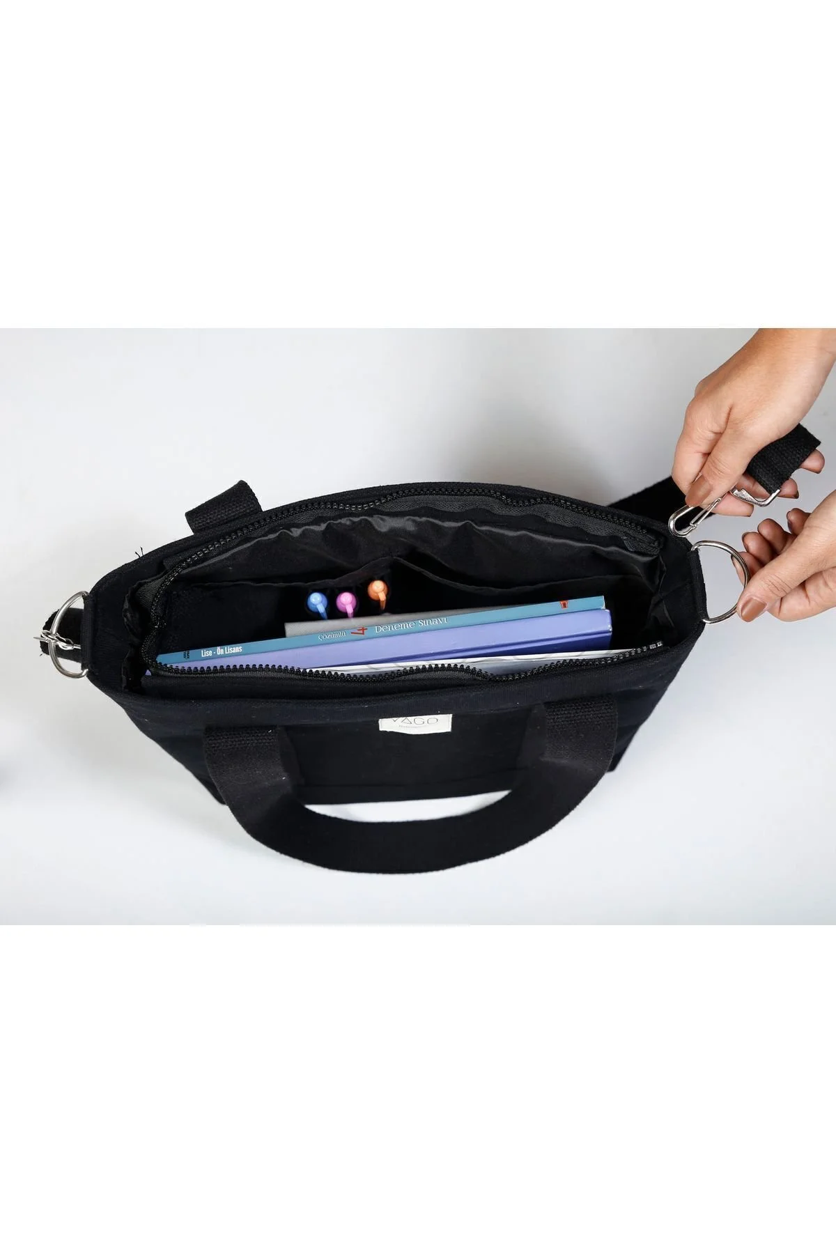 Fermuarlı Kanvas Çanta Crossbody - Görsel 5