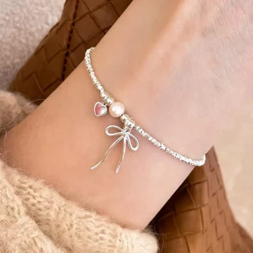 Fiyonk Kurdele Pembe Kalp Detaylı Pinterest Inci Taş Princess Çelik Bileklik