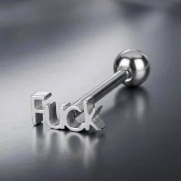 Fuck Yazılı Dil Piercingi 316L Cerrahi Çelik Gümüş Renk 16 mm Bar 1,6 mm Aksesuar Kadın