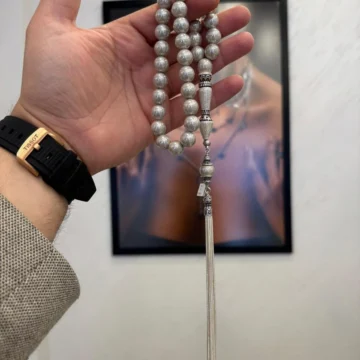 Full Gümüş Çakımlı İpek Püsküllü Küre Kesim Fil Dişi Tespih