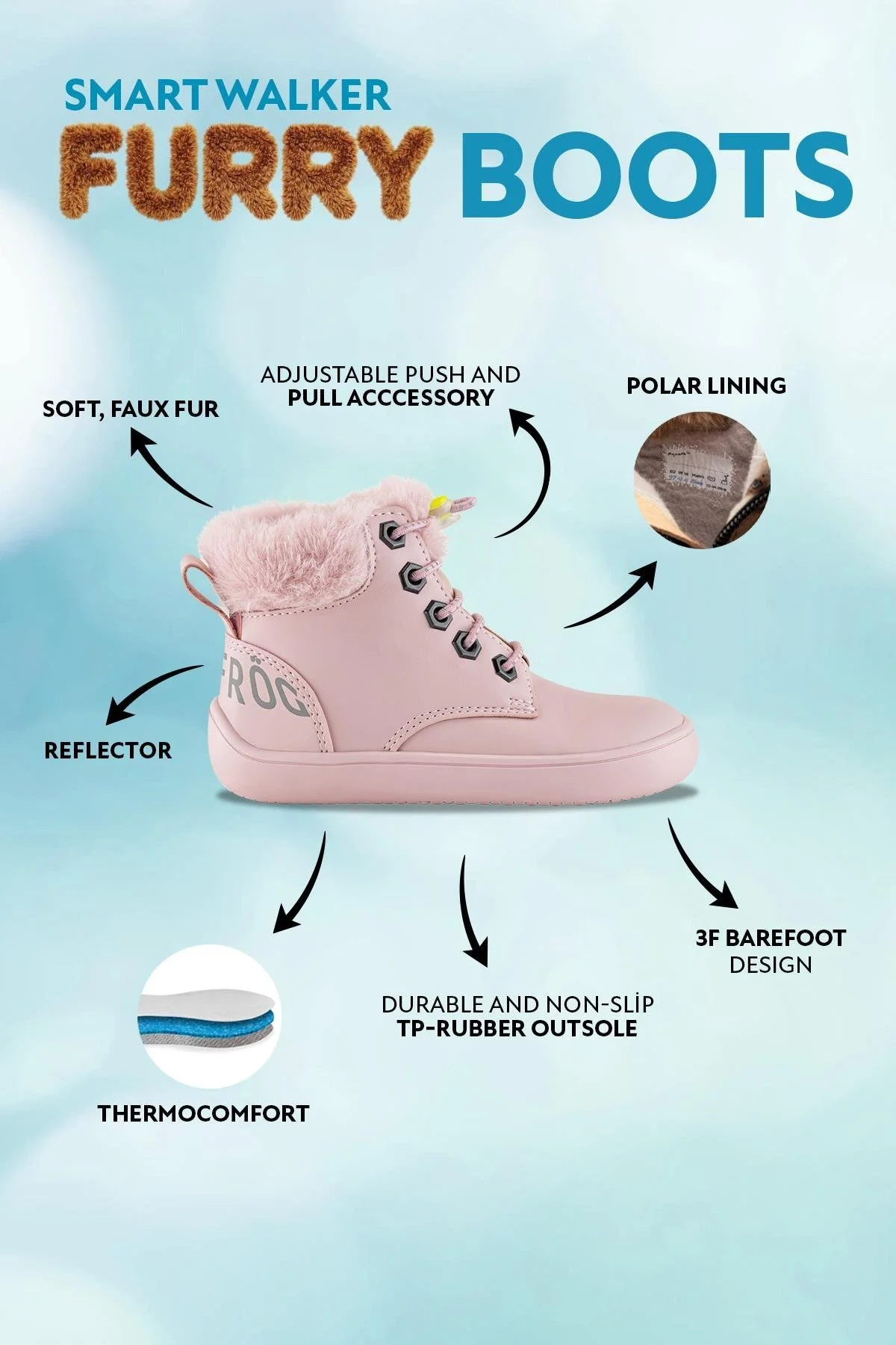 Furry Boots Pembe Lotus Barefoot Çocuk Botu - Görsel 5