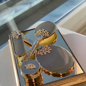 GELİN AYNA TARAK SETİ LÜKS GOLD