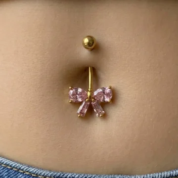 Göbek Çelik Piercing Pembe Fiyonk Model