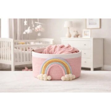 Gökkuşağı Detaylı Sepet 20x14 cm Çocuk Odası Oyuncak Düzenleyici Dekoratif Organizer