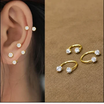 Gold 3'lü 316l Kararmaz Cerrahi Çelik Kristal Taşlı Kıkırdak Dudak Burun Septum Tragus Piercing