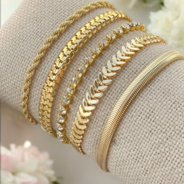 Gold 5 Parçalı Zirkon Taşlı Renk Atmaz Kadın Bileklik Kombini