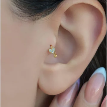 Gold Halka Mini Kalpli Tragus Piercing Helix Kıkırdak Lob