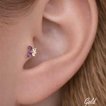 Gold Kelebek Halka Piercing Tragus Helix Kıkırdak Küpesi