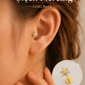 Gold Mini Çiçek Tragus Piercing Helix Kıkırdak