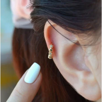 Gold Renk Sıralı Yıldızlı Helix Küpesi Kıkırdak Conch Lob Tek Adet