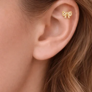 Gold Renkli Taşlı Kurdele Fiyonk Figürlü Piercing Helix Kıkırdak Conch Lob