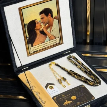Golden Rosary Kesme Premium Kutulu Kişiye Özel Harf İşlemeli Altın Parçacıklı Tesbih