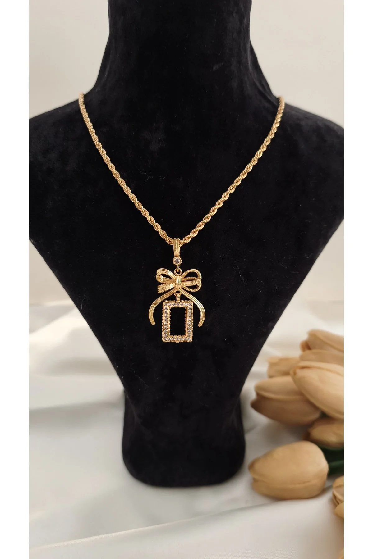 Gram Altın Çerçeveli Zincirli Kolye, Fiyonk Model Altın Kaplama Gram Kolye (Boş Çerçeve) - Görsel 6