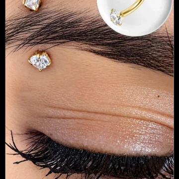 Gümüş Renk Çift Zirkon Taşlı Tırnaklı Kaş Piercingi (Curved Barbell)