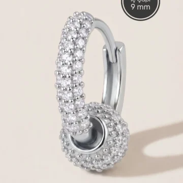 Gümüş Renkli Cerrahi Çelik Hareketli Toplu Zirkon Halka Piercing - Helix, Conch, Kıkırdak