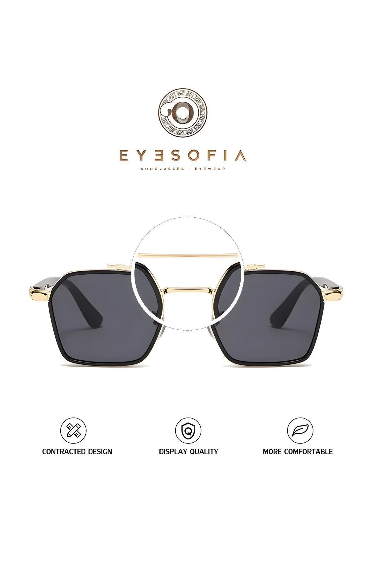Güneş Gözlüğü Erkek Uv400 Cam Ce Belgeli Gold Siyah - Görsel 8