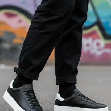 Hakiki Deri Bağcıklı Model Kadın Sneaker Siyah Beyaz Ayakkabı