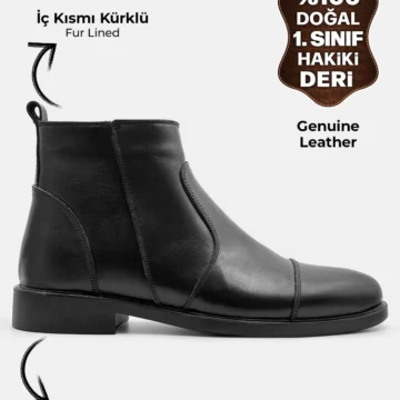 Hakiki Deri Erkek Bot İçi Kürklü Kaymaz Taban Deri Klasik Erkek Bot
