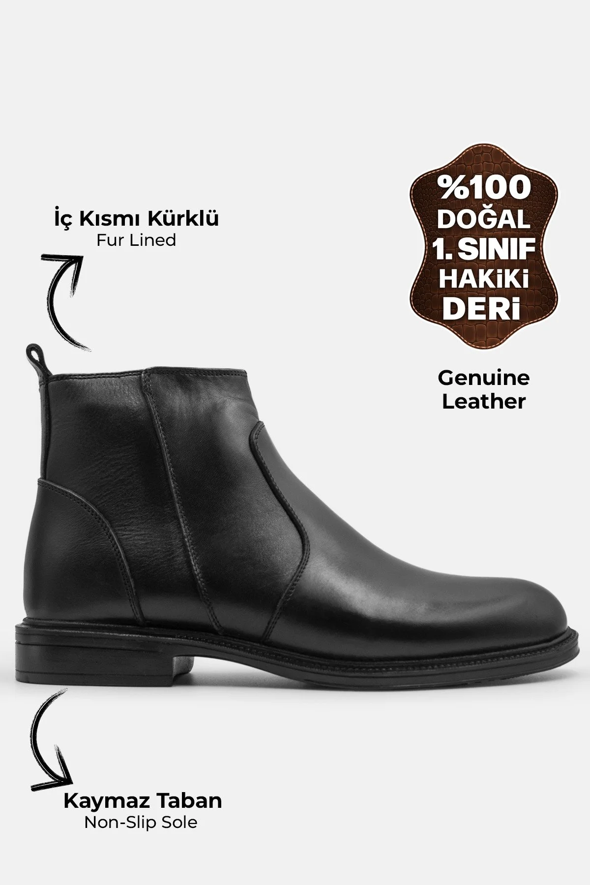 Hakiki Deri Erkek Bot İçi Kürklü Kaymaz Taban Deri Klasik Erkek Bot - Görsel 2