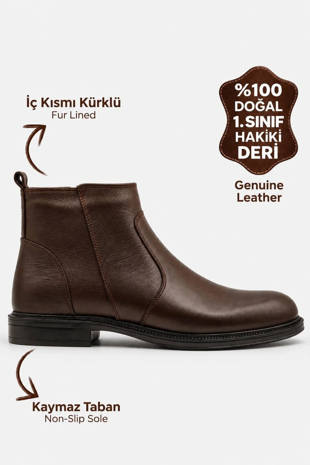 Hakiki Deri Erkek Bot İçi Kürklü Kaymaz Taban Deri Klasik Erkek Bot - Görsel 3