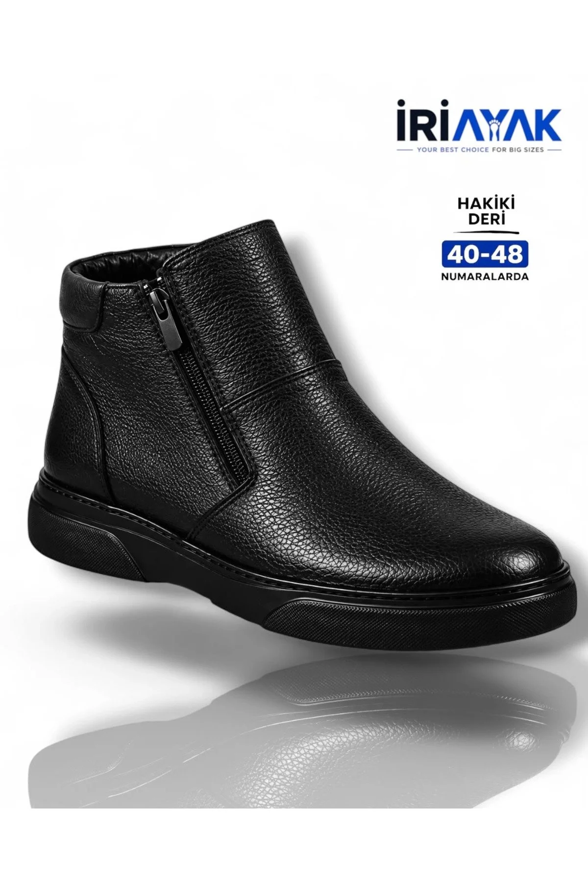 Hakiki Deri Erkek Kışlık Bot - İçi Komple Kürklü - Çift Fermuarlı - 40-48 Numara - Görsel 3