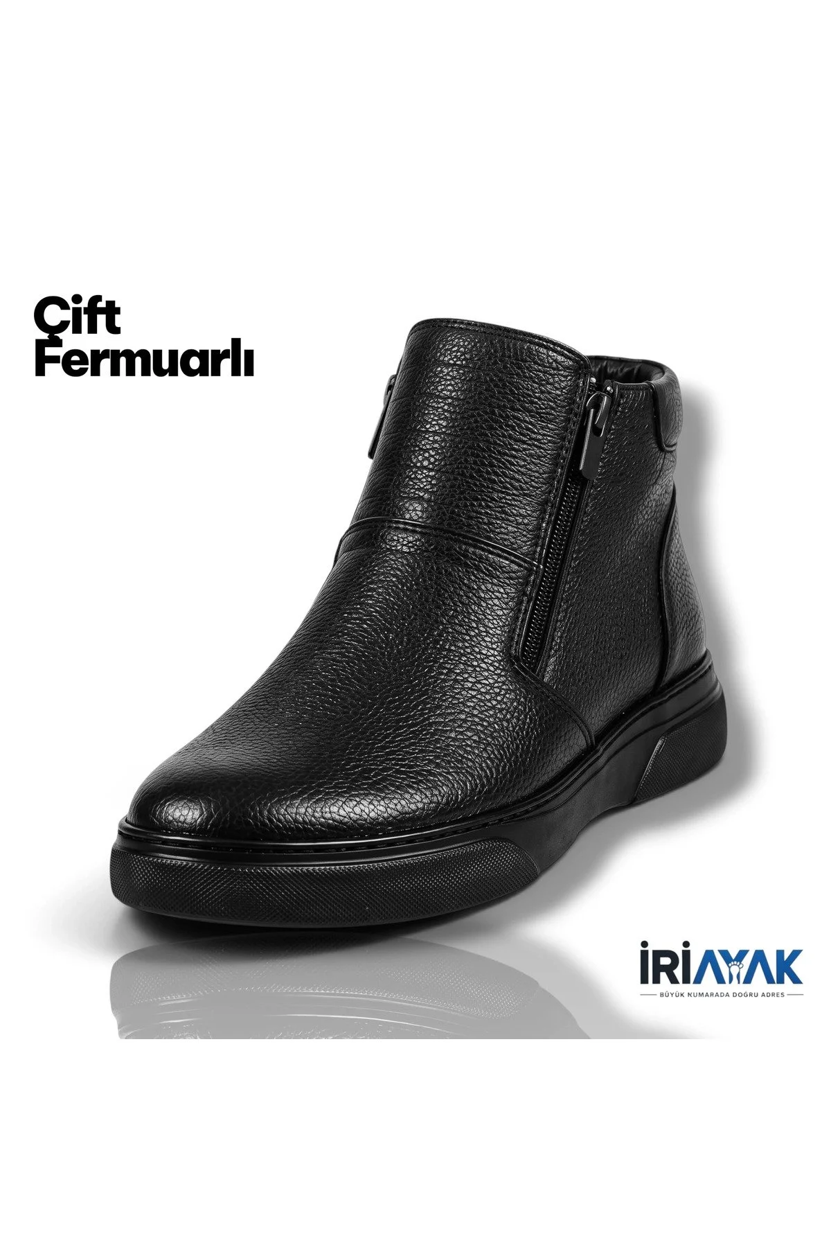 Hakiki Deri Erkek Kışlık Bot - İçi Komple Kürklü - Çift Fermuarlı - 40-48 Numara - Görsel 6
