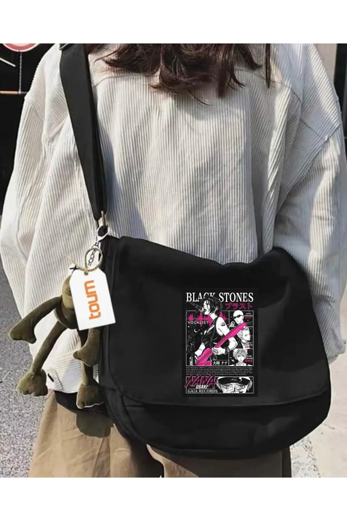 Harajuku Gothic Punk Baskılı Unisex Postacı Çantası - Görsel 11