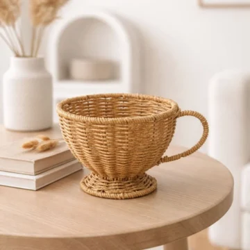 Hasır Rattan Fincan Model Sepet Düzenleyici Dekor