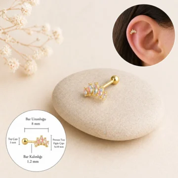 Hologram Taşlı Prenses Tacı Kıkırdak Piercing Helix Lob