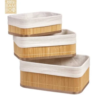 İç Astarlı MDF Taban 3'lü Doğal Bambu Sepet Organizer