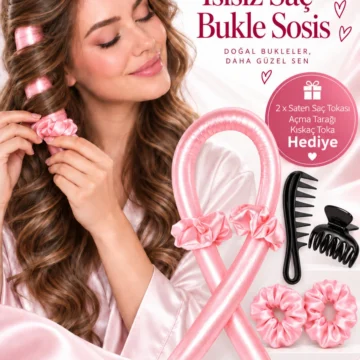 Isısız Saç Bukle Sosis Seti KARIŞIK RENK GÖNDERİLİR– Saten Bukle Aparatı, 2 Saten Toka + Açma Tarağı + Kıskaç Toka Hediyeli
