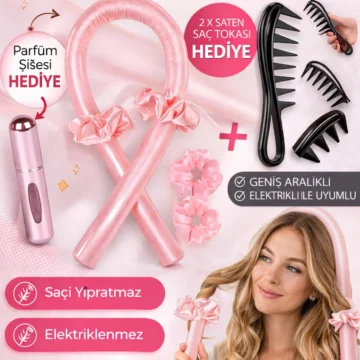 Isısız Saç Şekillendirme Seti Saten Saç Sosisi Saç Bigudisi Seti/Parfüm Şişesi/Açma Tarağı HEDİYE
