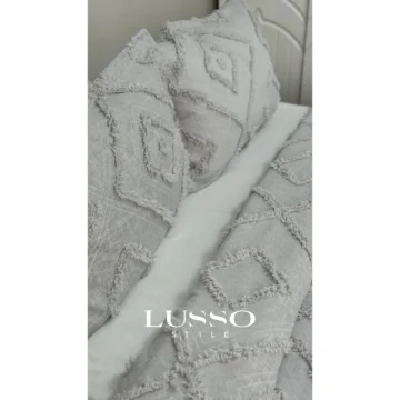 Iskandinav Çift Kişilik Yatak Örtüsü Gümüş Gri 250 x 260 cm ve 2 Adet Yastık