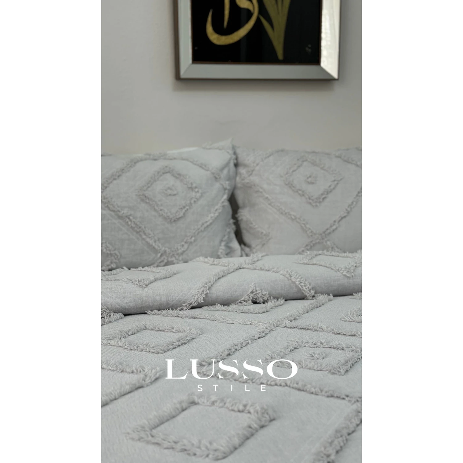 Iskandinav Çift Kişilik Yatak Örtüsü Gümüş Gri 250 x 260 cm ve 2 Adet Yastık - Görsel 2