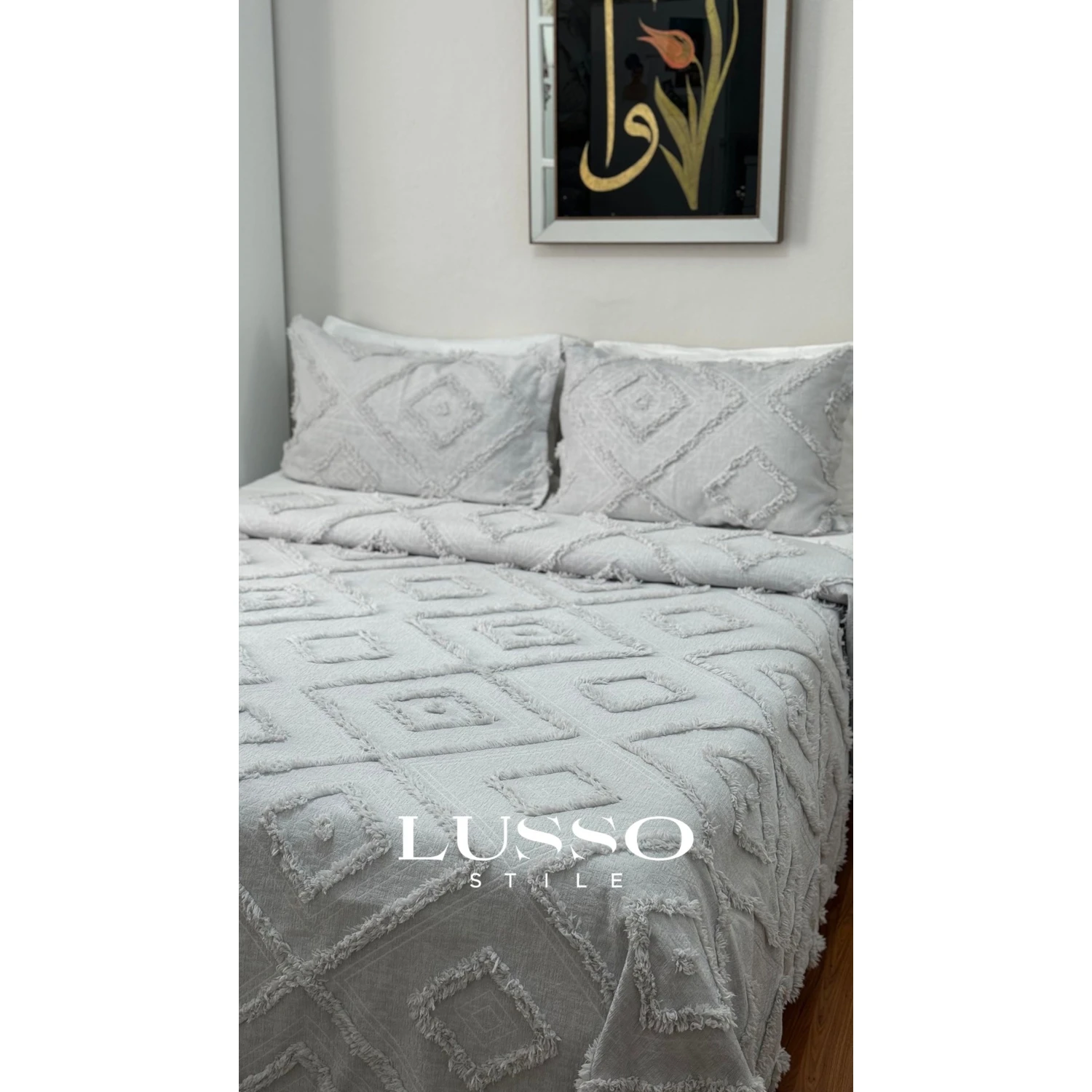 Iskandinav Çift Kişilik Yatak Örtüsü Gümüş Gri 250 x 260 cm ve 2 Adet Yastık - Görsel 3