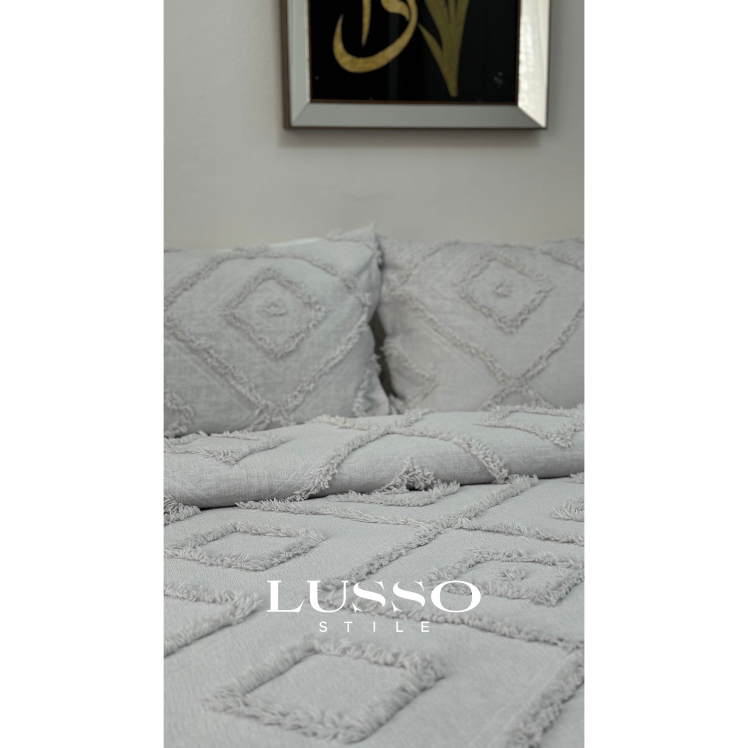Iskandinav Çift Kişilik Yatak Örtüsü Gümüş Gri 250 x 260 cm ve 2 Adet Yastık - Görsel 7
