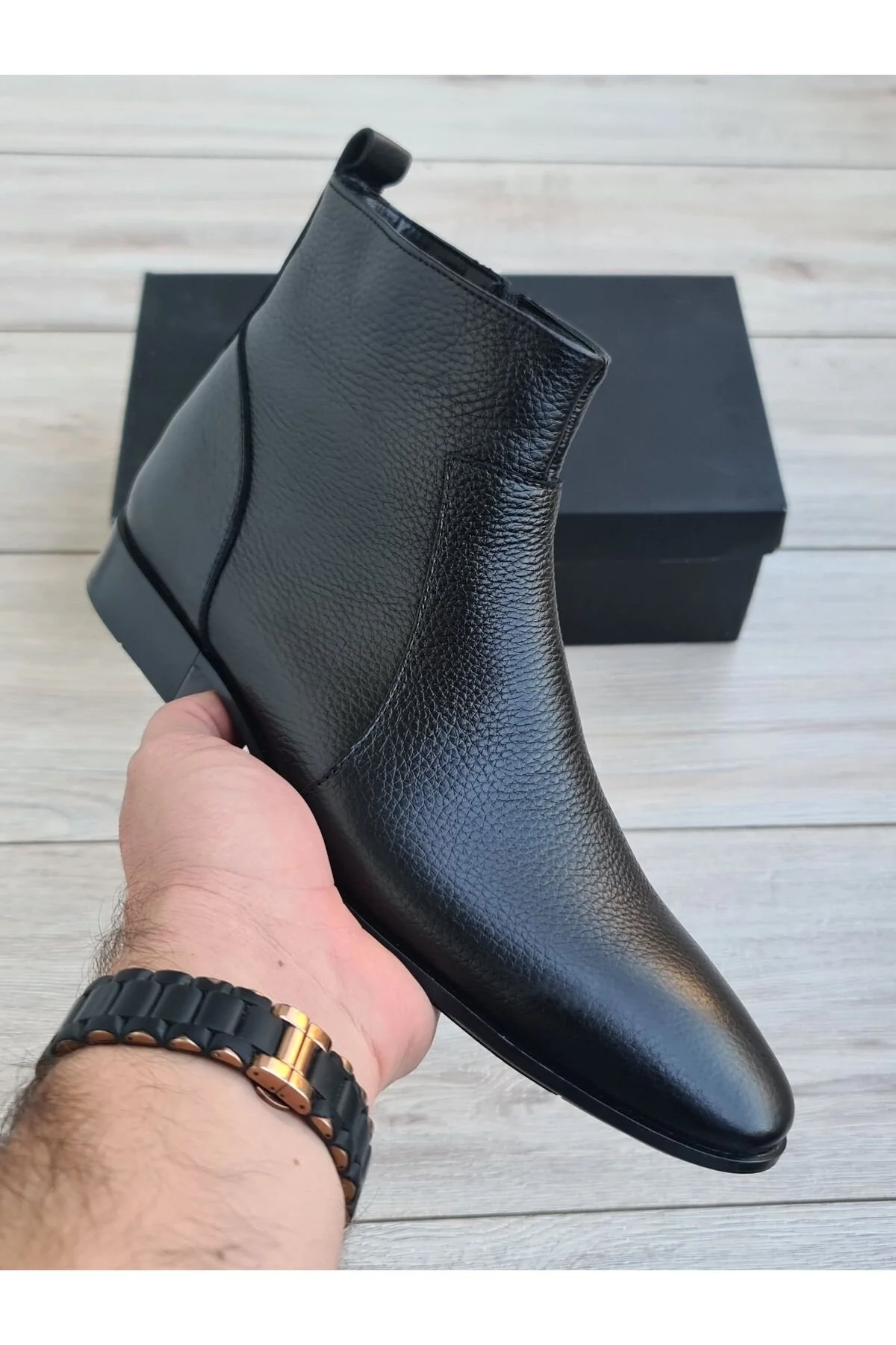 Italyan Model Erkek Hakiki Deri Siyah Klasik Bot