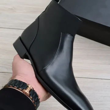 İTALYAN MODEL SİYAH ERKEK HAKİKİ DERİ FERMUARLI TAKIM ELBİSE ERKEK BOT
