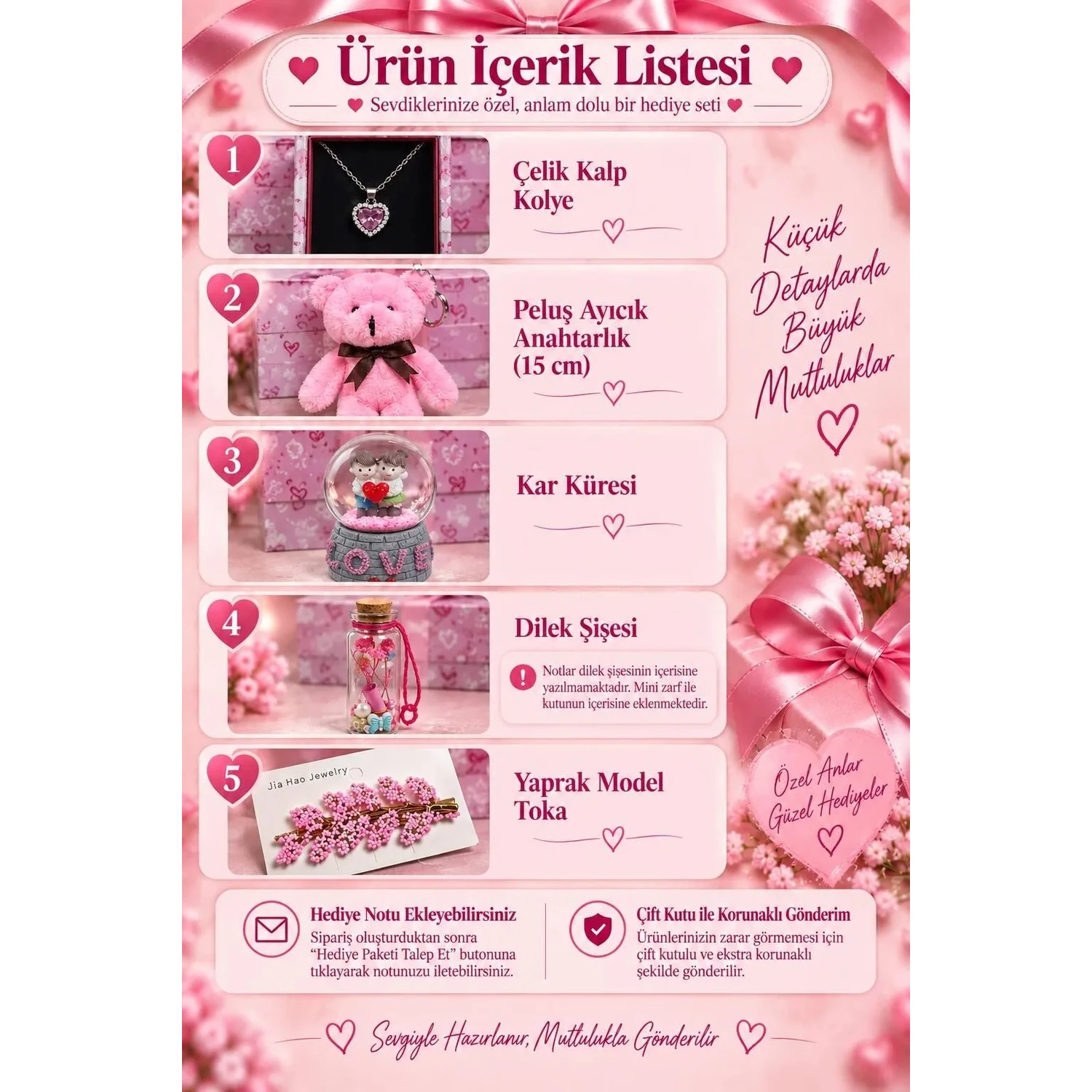 Iyi Ki Varsın Hediye Kutusu – Kalpli Kolye, Işıklı Kar Küresi, Peluş Ayıcık ve Dilek - Görsel 3