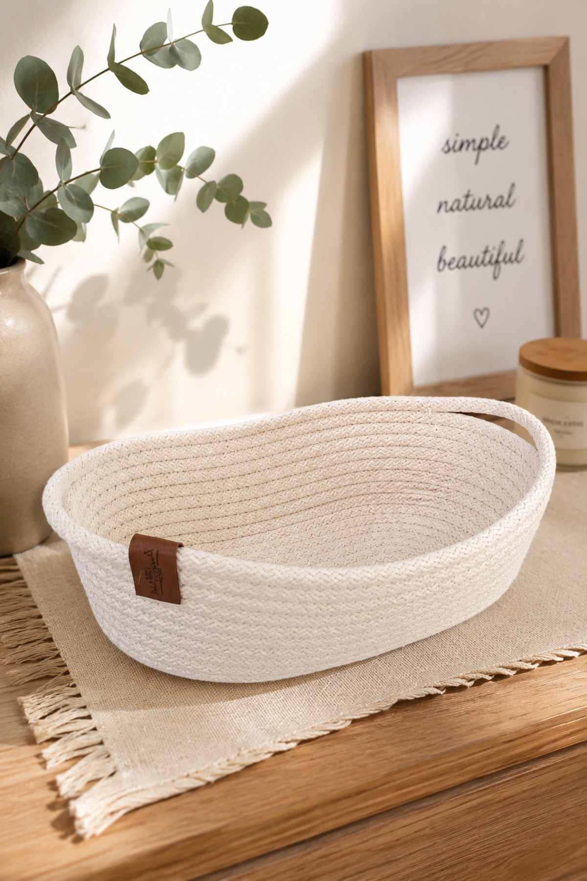JASPER TEKLİ DEKORATİF OVAL SEPET 24*8 CM KREM JÜT DÜZENLEYİCİ ORGANİZER