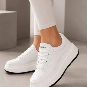 Kadın Beyaz-Siyah Kalın Taban Sneaker Günlük Spor Ayakkabı Rahat Yürüyüş Ayakkabısı Casual Platform Sneaker LF-301