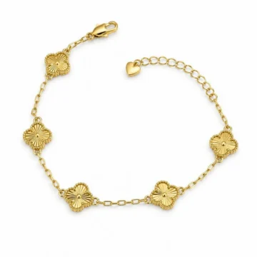 Kadın Bileklik Kararmaz 14k Altın Renk Vip Seri İthal Kuyumcu Model 10mm Yonca Bileklik