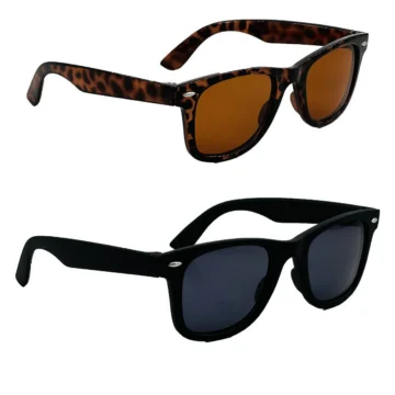 Kadın Erkek Unisex Güneş Gözlüğü Uv 400 Leopar Desenli & Siyah Wayfarer 2'li Avantajlı Set