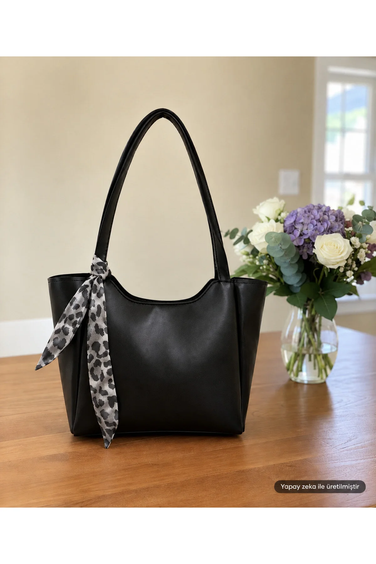 Kadın Fularlı Fermuarlı Ve Çıtçıt Kapamalı Shopper El Ve Omuz Çantası