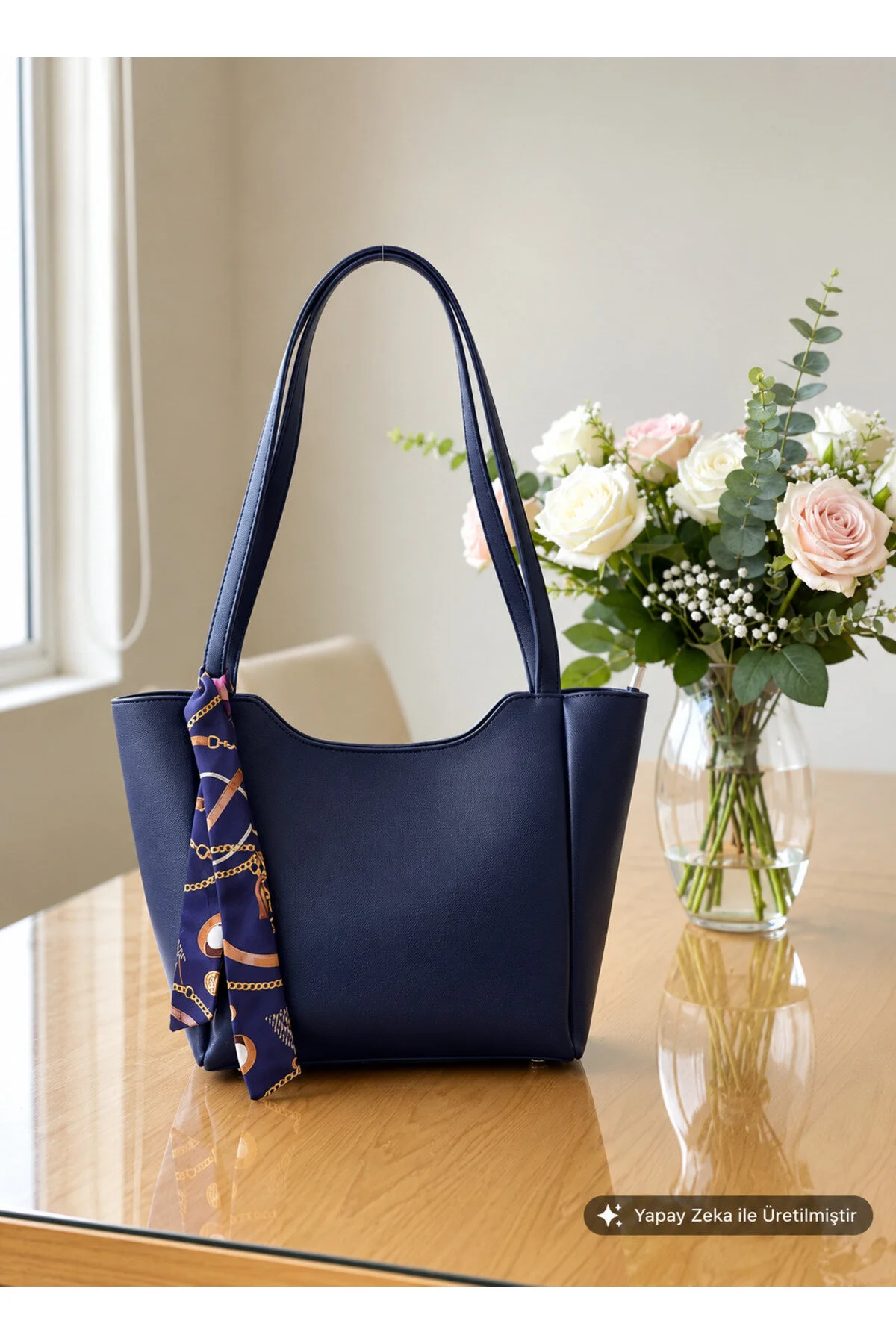 Kadın Fularlı Fermuarlı Ve Çıtçıt Kapamalı Shopper El Ve Omuz Çantası - Görsel 2
