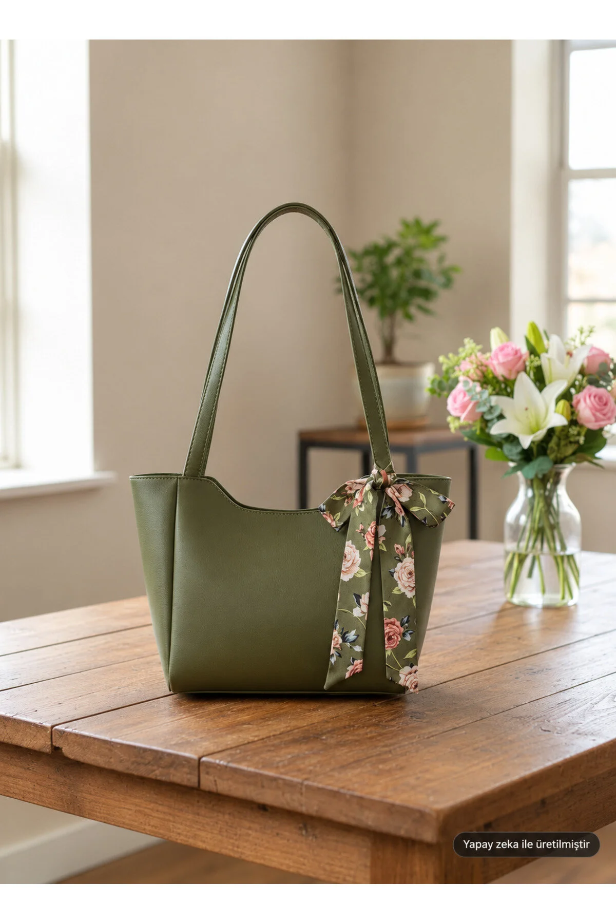 Kadın Fularlı Fermuarlı Ve Çıtçıt Kapamalı Shopper El Ve Omuz Çantası - Görsel 4