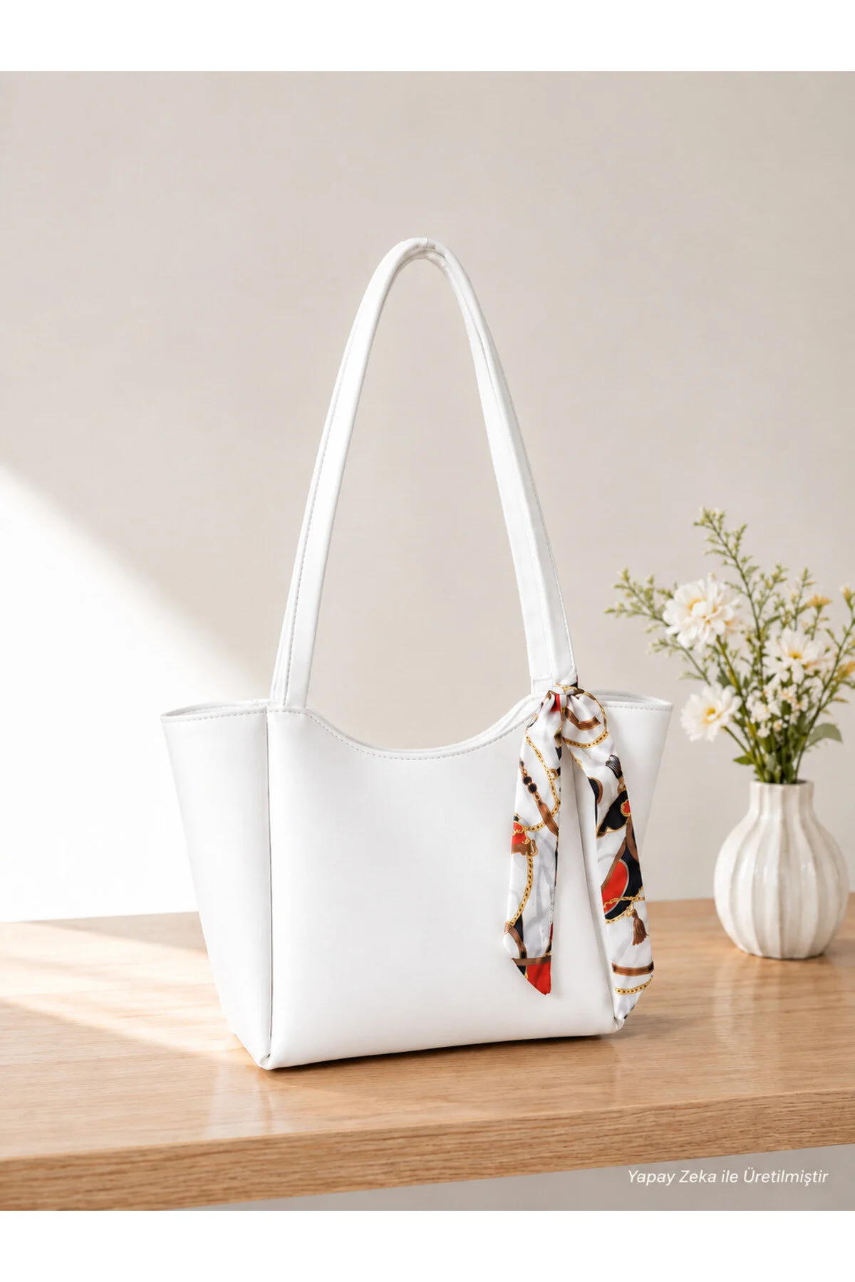 Kadın Fularlı Fermuarlı Ve Çıtçıt Kapamalı Shopper El Ve Omuz Çantası - Görsel 6